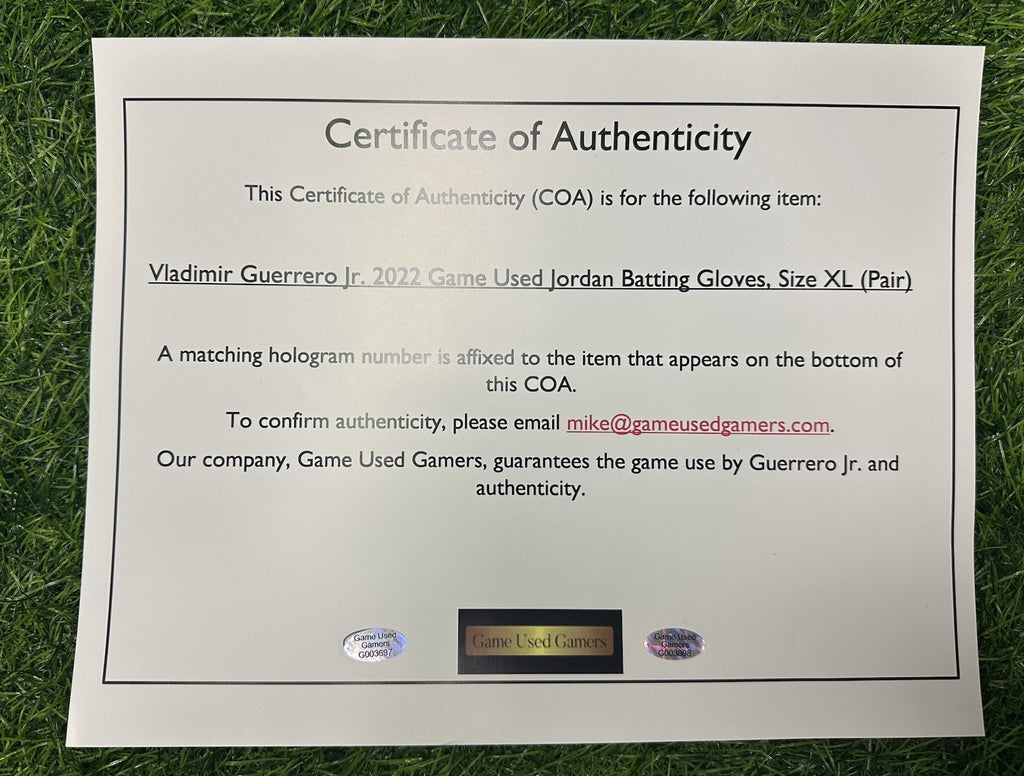 Vladimir Guerrero Jr. Toronto Blue Jays Game Used Batting Gloves 2022 GUG LOA