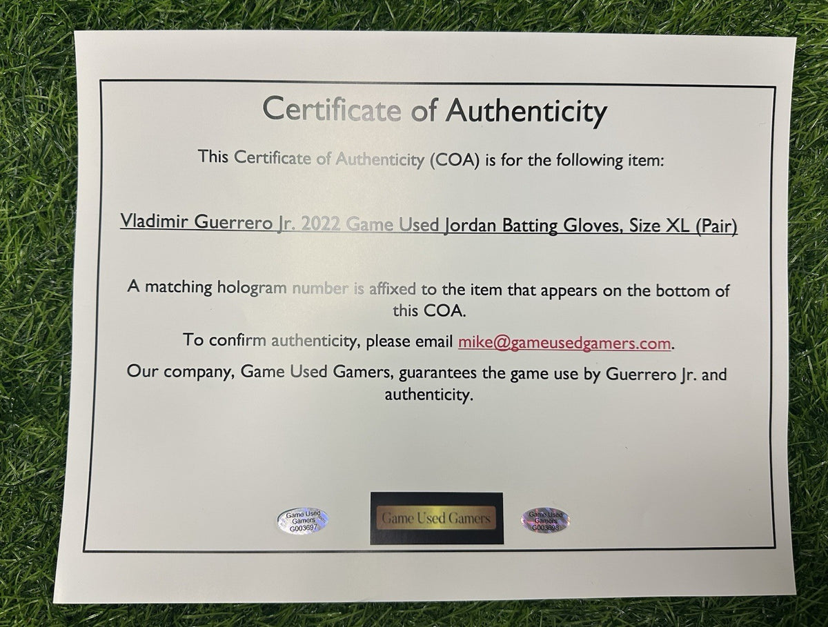 Vladimir Guerrero Jr. Toronto Blue Jays Game Used Batting Gloves 2022 GUG LOA