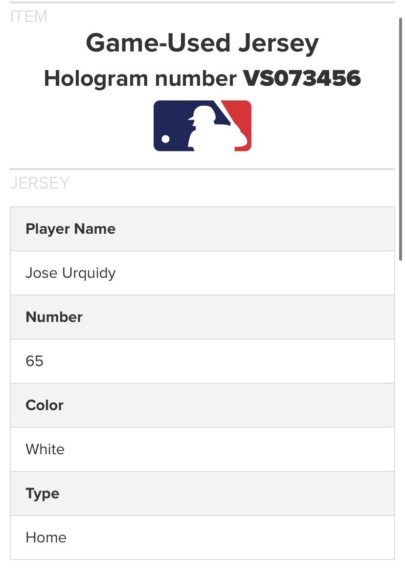 Jose Urquidy Houston Astros Game Used Worn Jersey 2019 MLB Auth