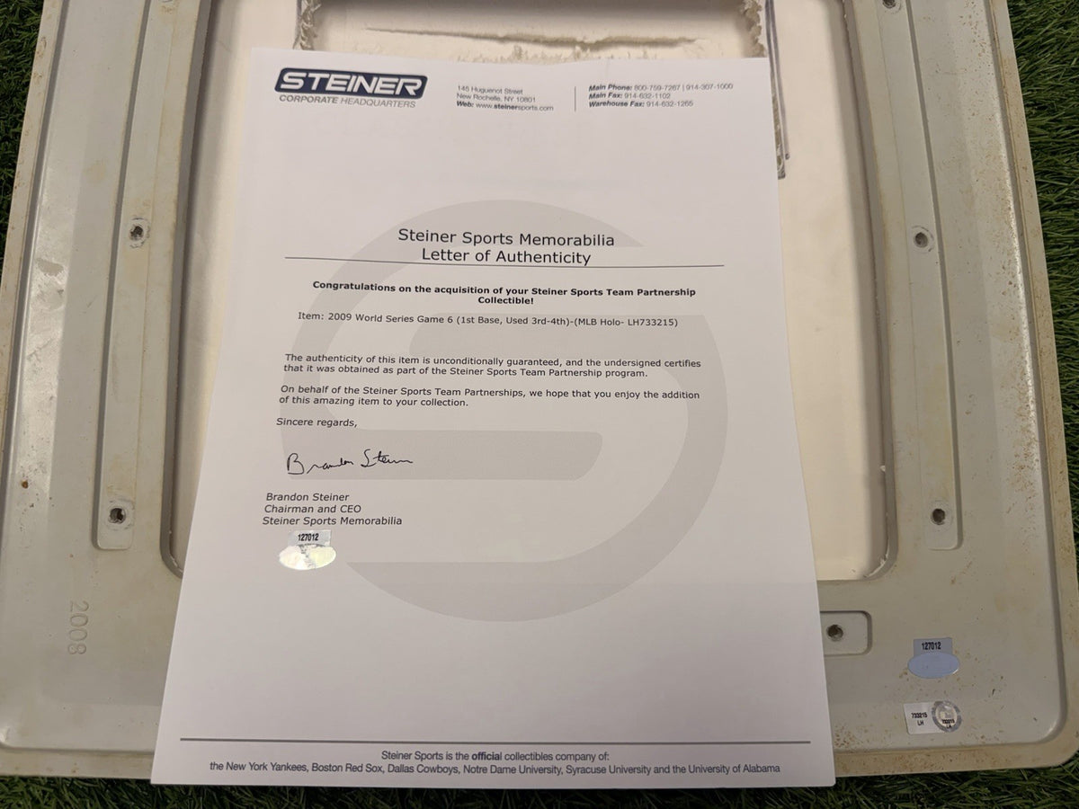 2009 World Series Game 6 – New York Yankees Game-Used Base MLB Auth Clinch Game!