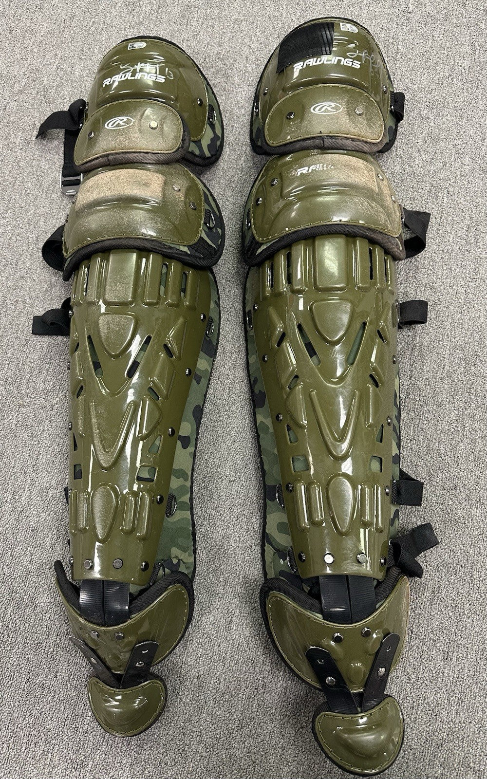 Salvador Perez Rawlings Game Used Shin Guards 2024 Memorial Day MLB Auth Signed