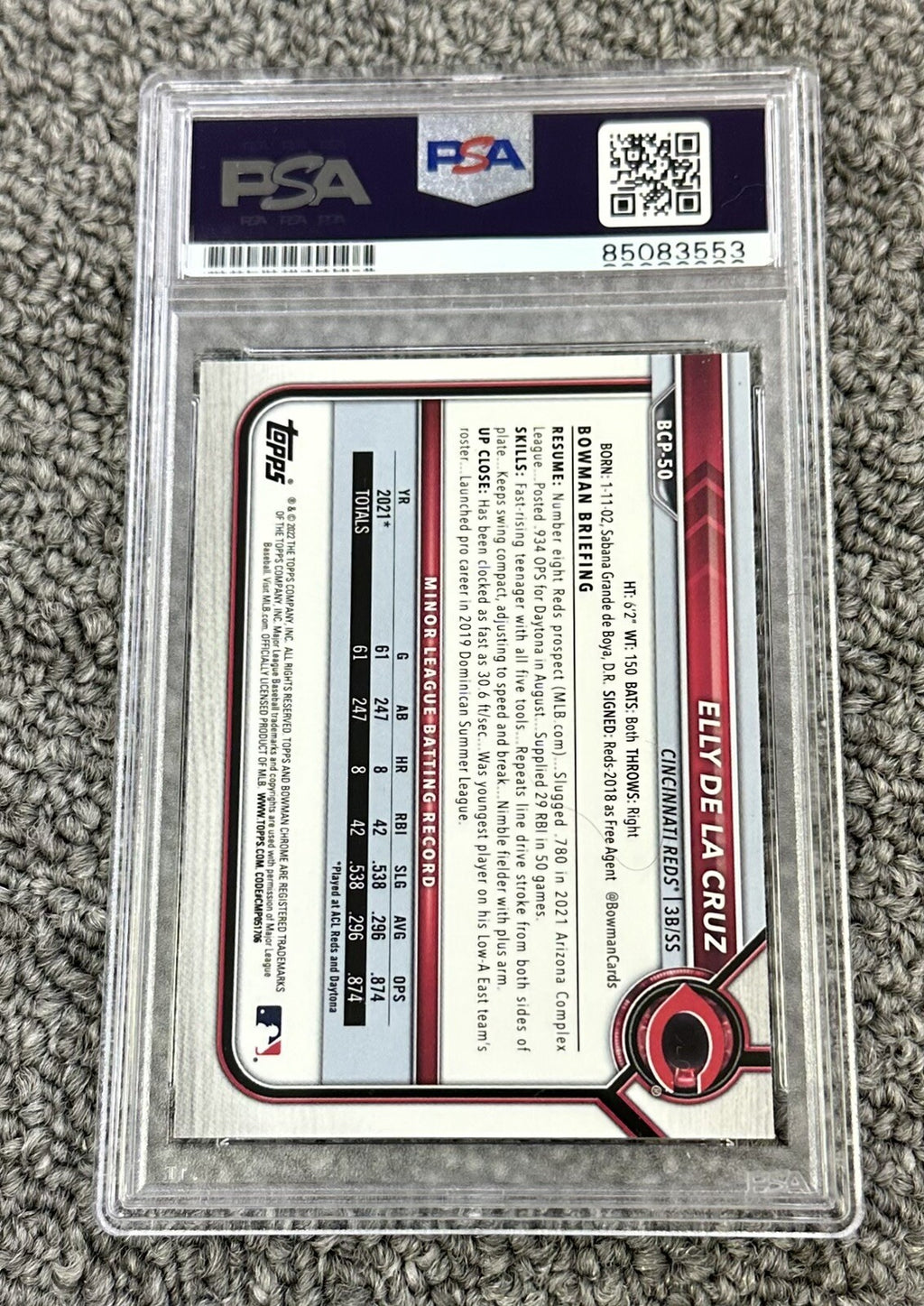 Elly De La Cruz 2022 1st Bowman Chrome Signed Card  #BCP-50 PSA/DNA 10