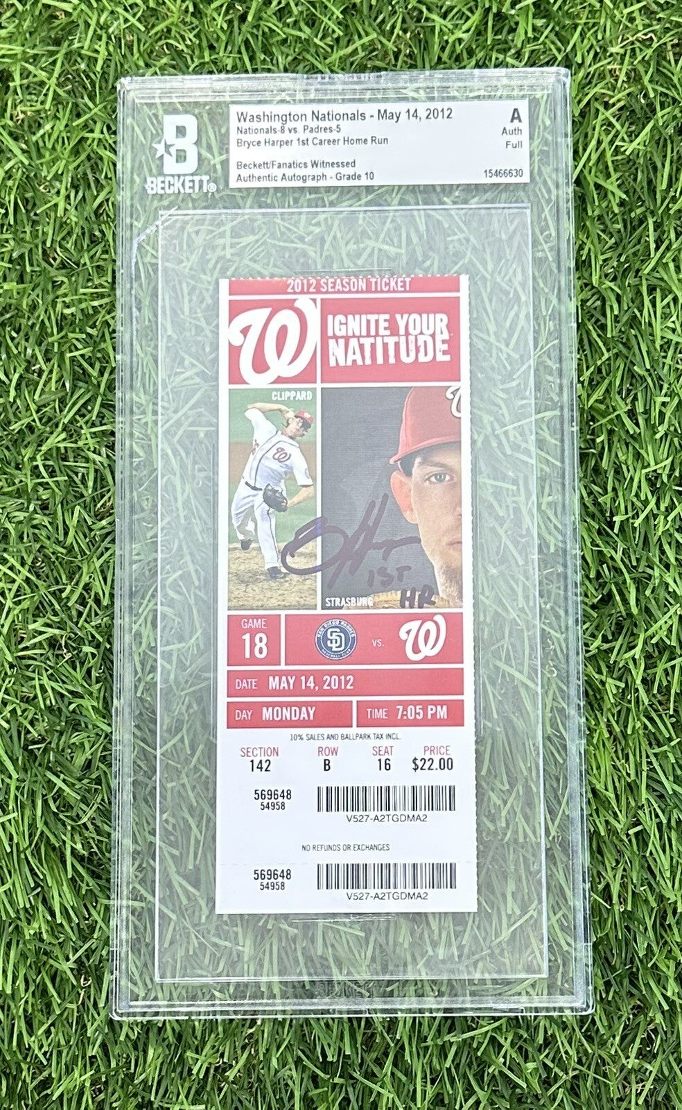 Bryce Harper Game Used Ticket “1st Career HR” BAS 10 Auth MLB Auth