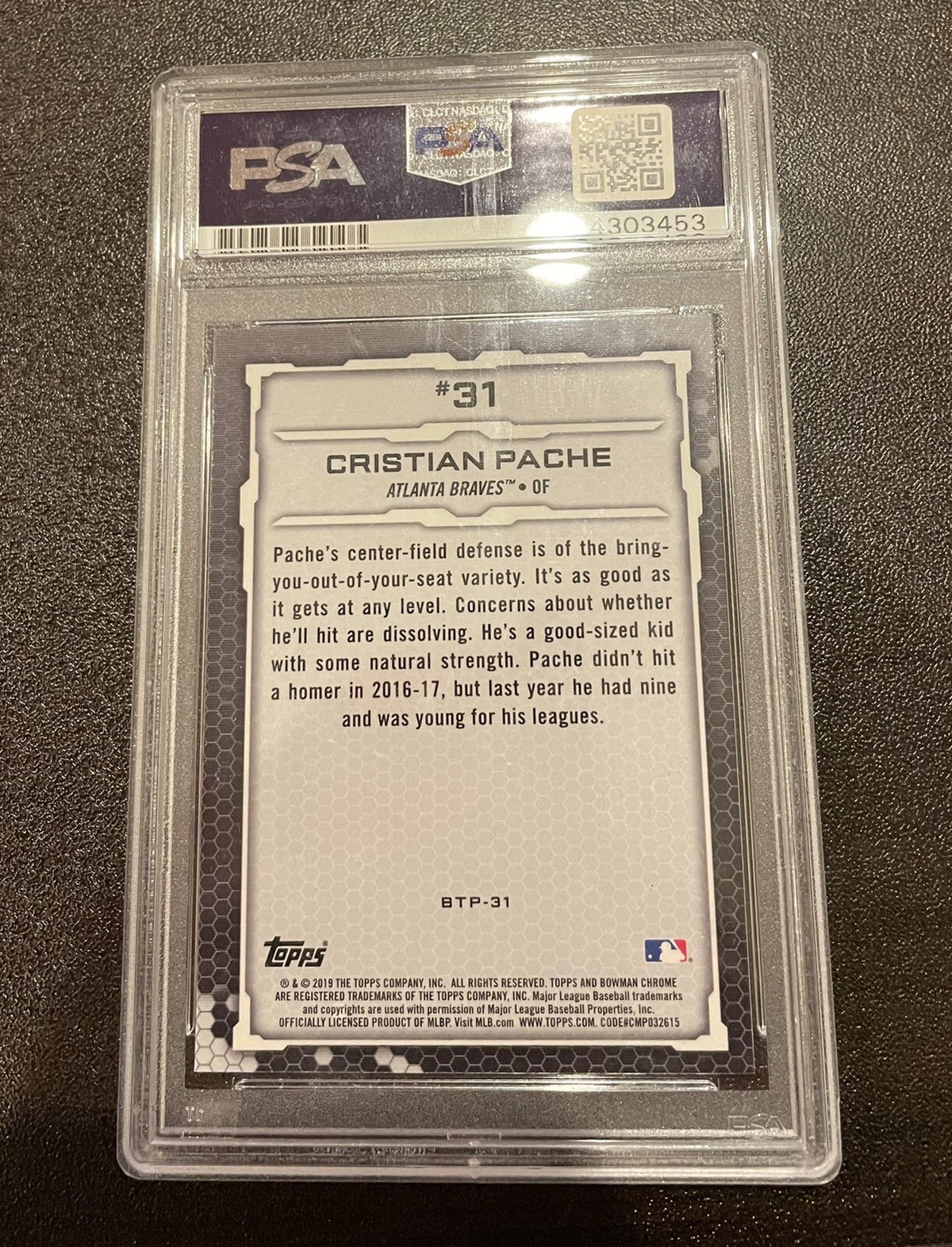 Cristian Pache Atlanta Braves Bowman Chrome BTP-31 Auto PSA 10