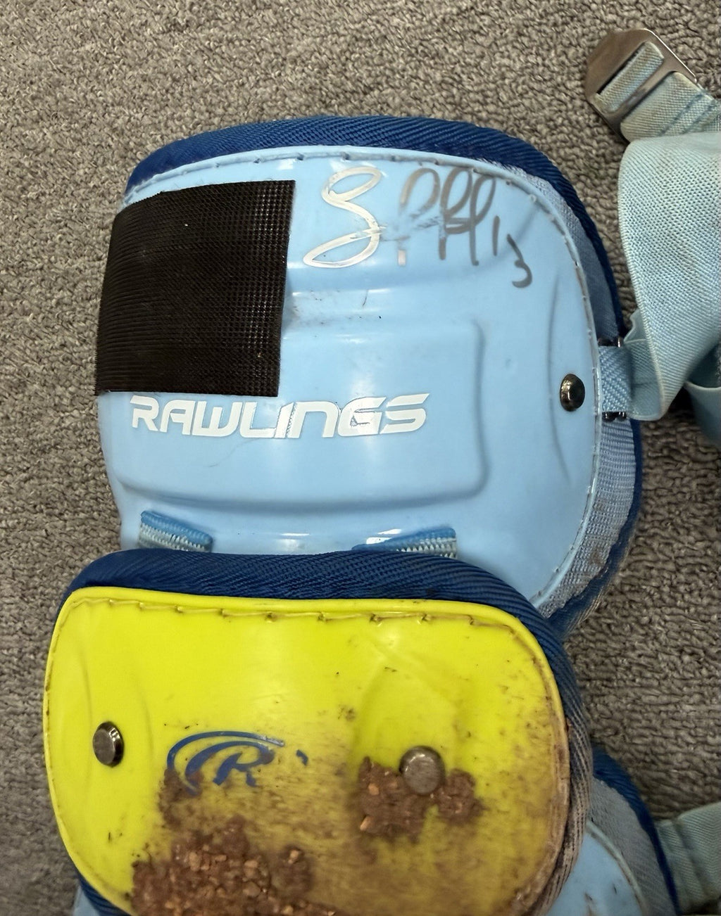 Salvador Perez Rawlings Game Used Shin Guards 2024 Heavy Dirt GUG LOA