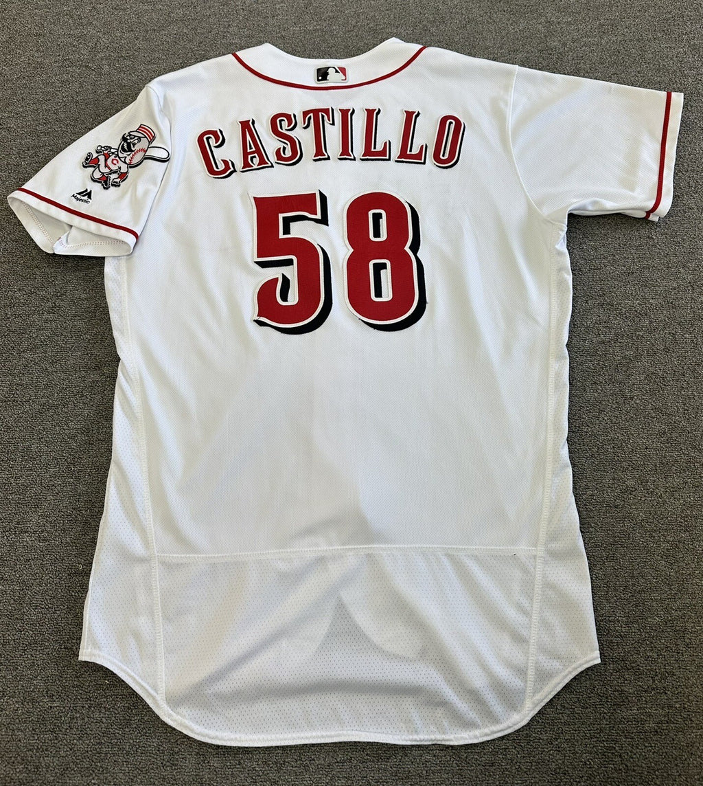 Luis Castillo Cincinnati Reds Game Used Jersey 2017 MLB Auth -  2nd Career Start