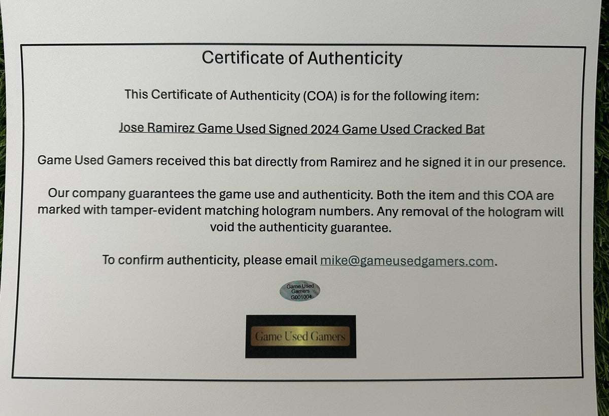 Jose Ramirez Cleveland Guardians Game Used Bat 2024 Signed MLB GUG Auth LOA