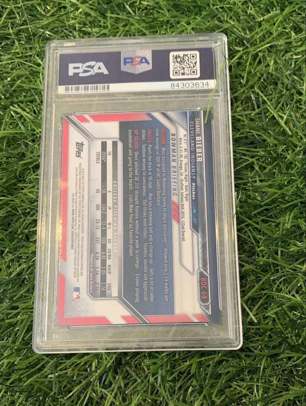 Shane Bieber Cleveland Indians 1st Bowman Chrome 2017 Signed PSA 10