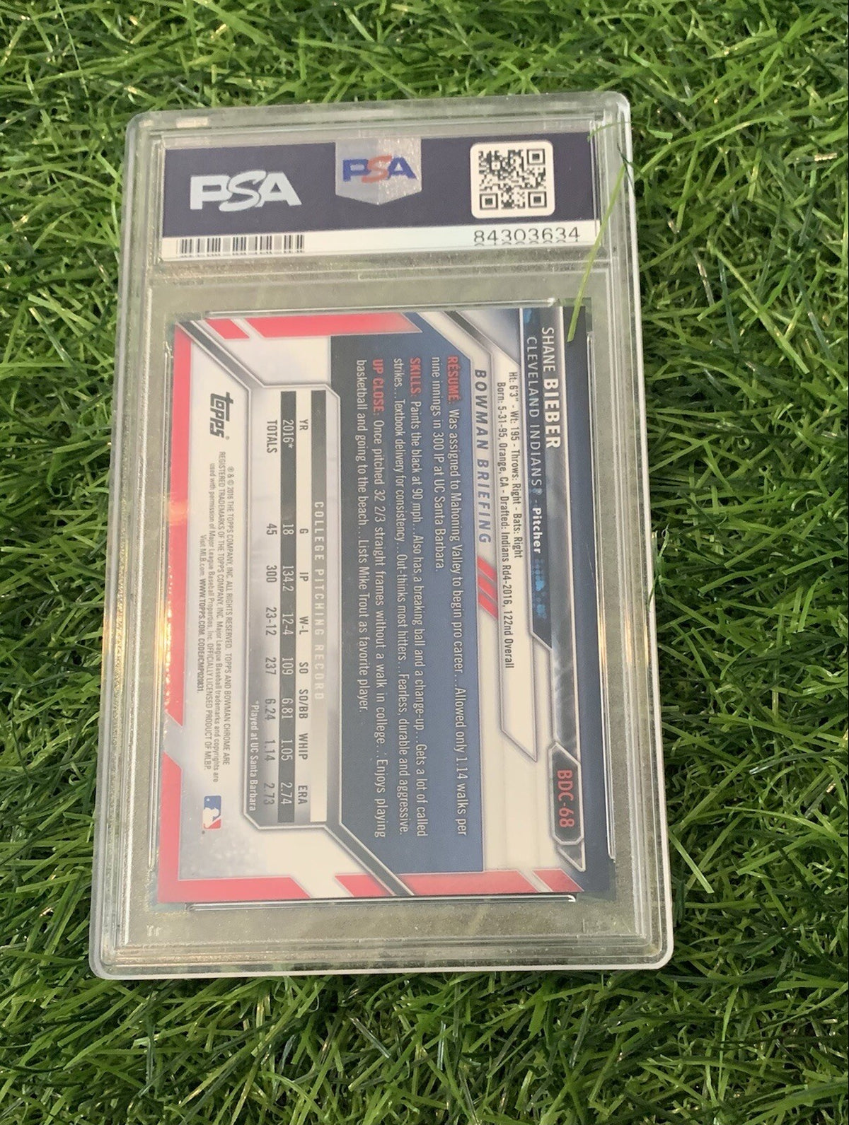 Shane Bieber Cleveland Indians 1st Bowman Chrome 2017 Signed PSA 10