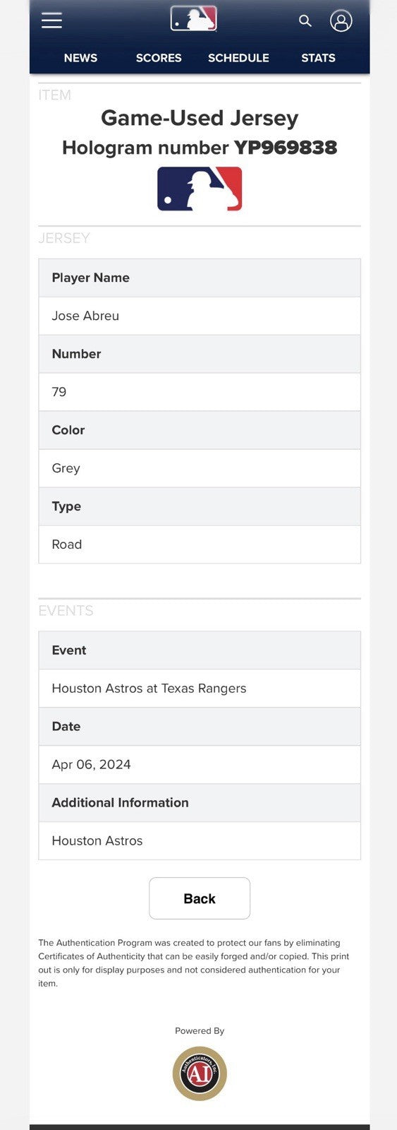 Jose Abreu Houston Astros Game Used Worn Jersey 2024 MLB Auth LOA