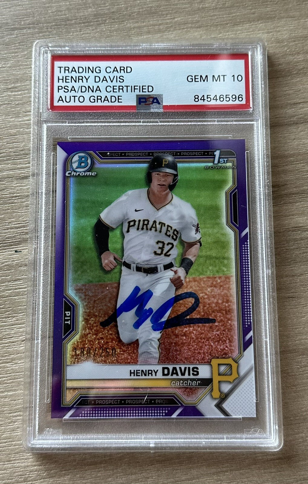 Henry Davis Pittsburgh Pirates 1st Bowman Chrome Signed Card Purple Auto PSA 10
