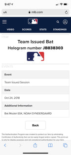 Noah Syndergaard New York Mets Game Used Bat 2018 Uncracked MLB Auth