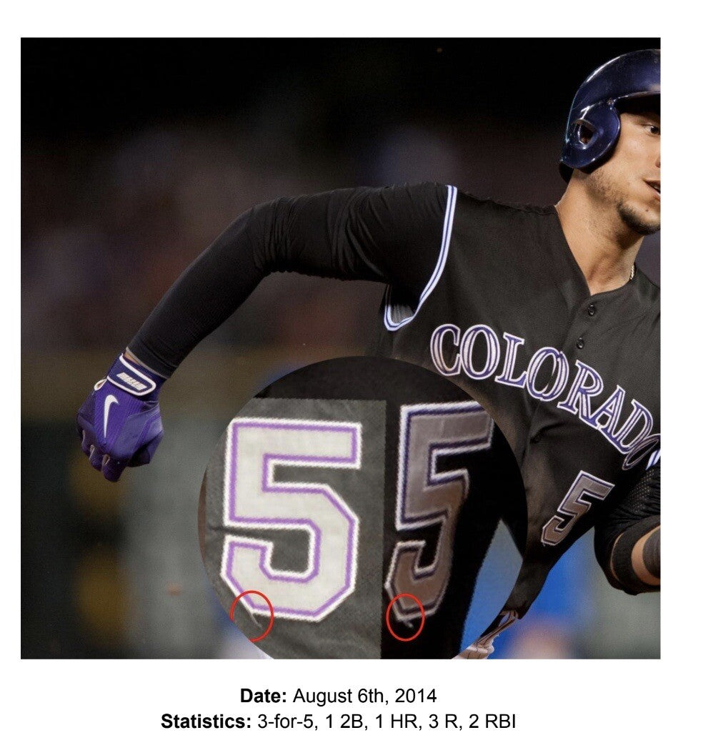 Carlos Gonzalez Colorado Rockies Game Used Jersey “Career Home Run 136” Signed