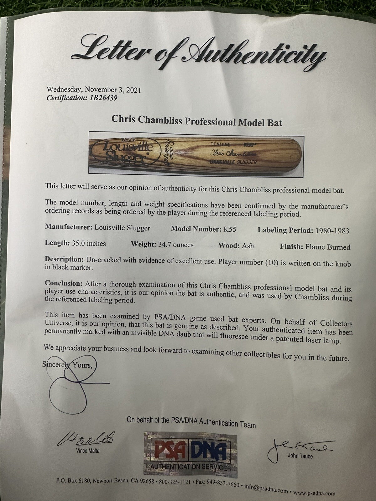 Chris Chambliss Atlanta Braves Game Used Bat 1980-1983 PSA/DNA LOA
