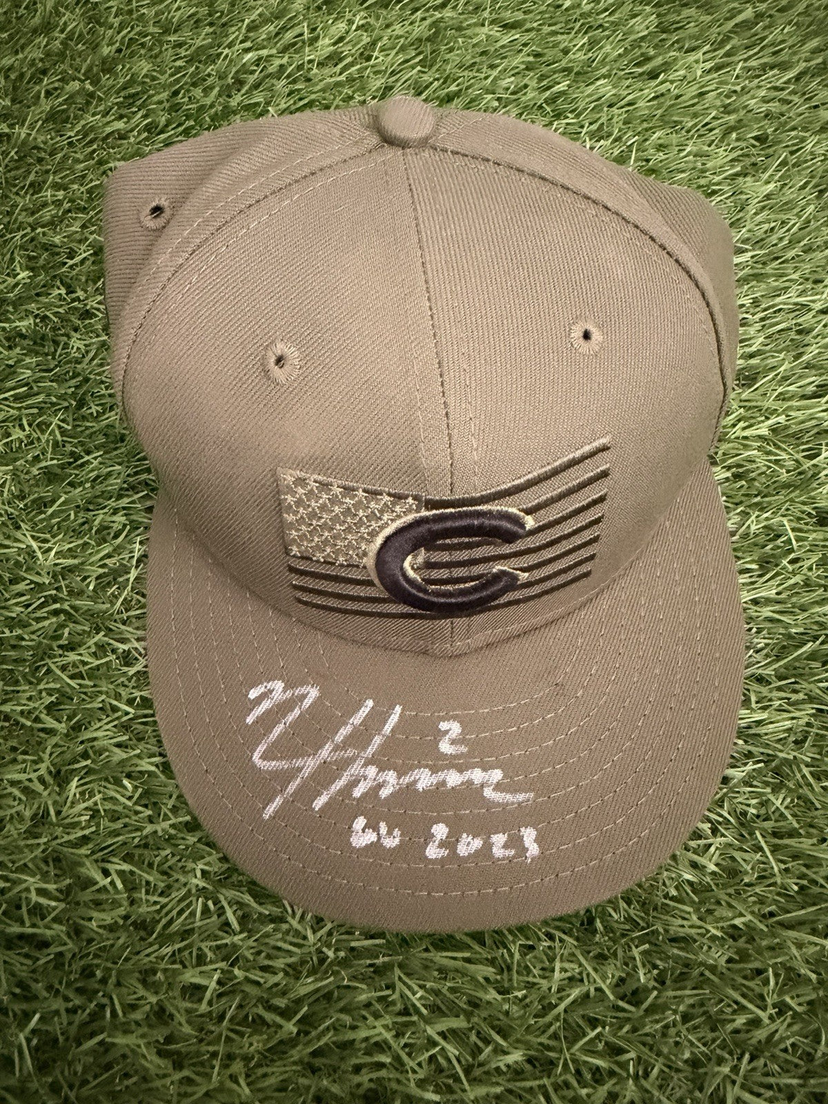 Nico Hoerner Chicago Cubs Game Used Worn Hat 2023 Armed Forces Day Auto MLB Auth