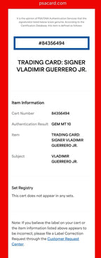 Vladimir Guerrero Jr. Signed Topps 2019 Rookie #179 PSA/DNA 10 Auto