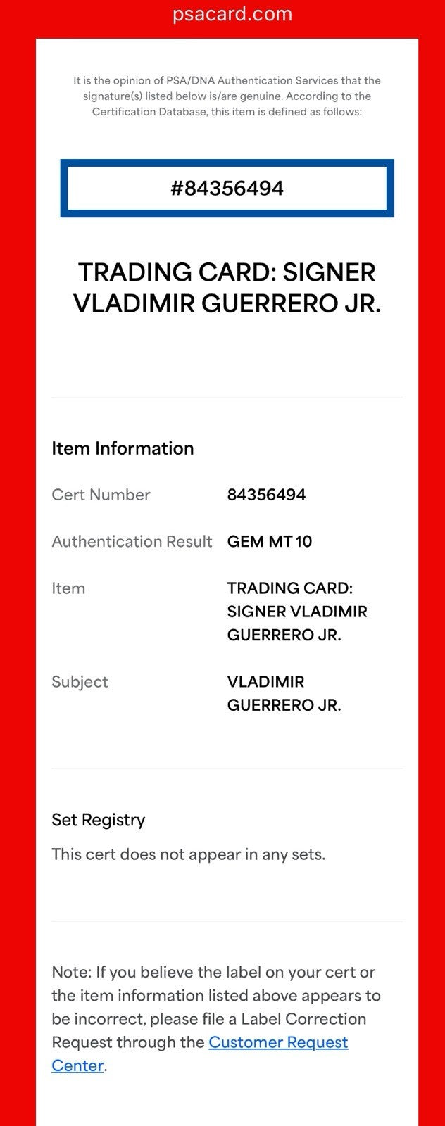 Vladimir Guerrero Jr. Signed Topps 2019 Rookie #179 PSA/DNA 10 Auto