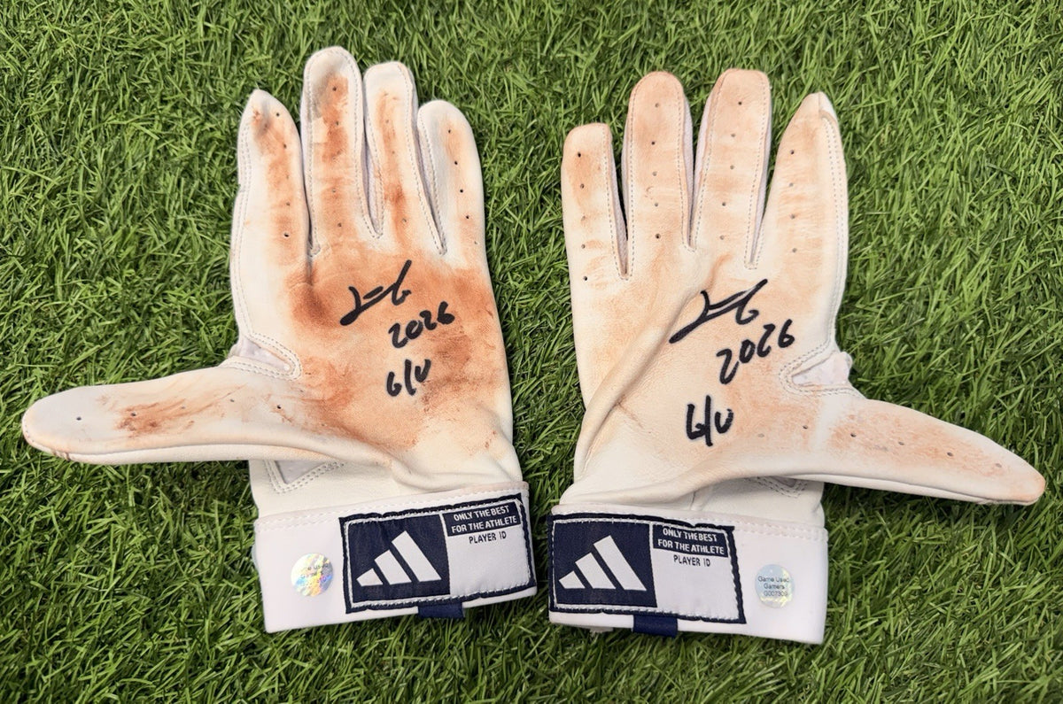 Junior Caminero Game-Used & Signed Adidas White Batting Gloves – 2026 GUG LOA