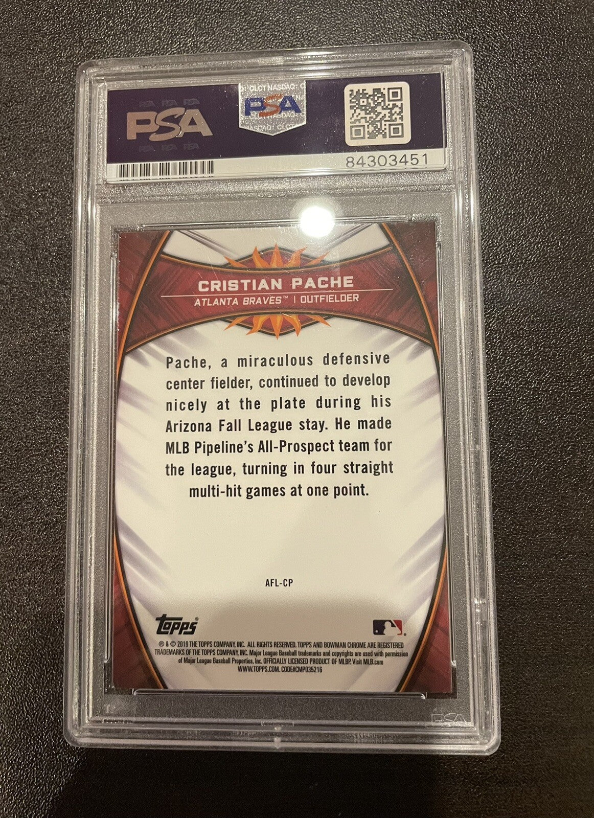 Cristian Pache Atlanta Braves 2019 Bowman Chrome AFL-CP Auto PSA 10
