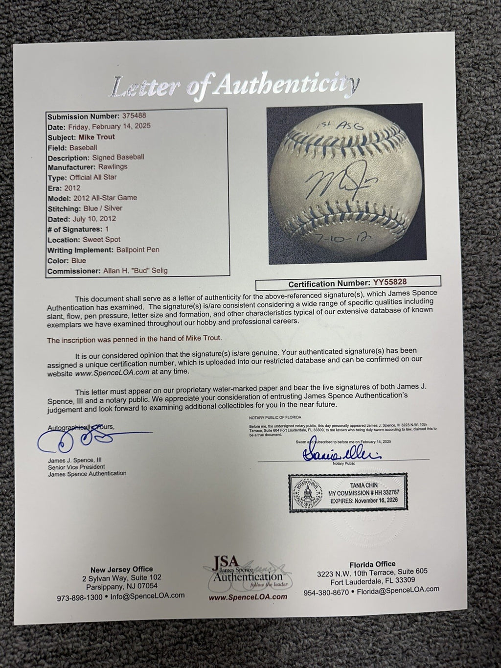 Mike Trout Game Used Baseball “1st Career ASG” Signed MLB Auth JSA Auth Auto