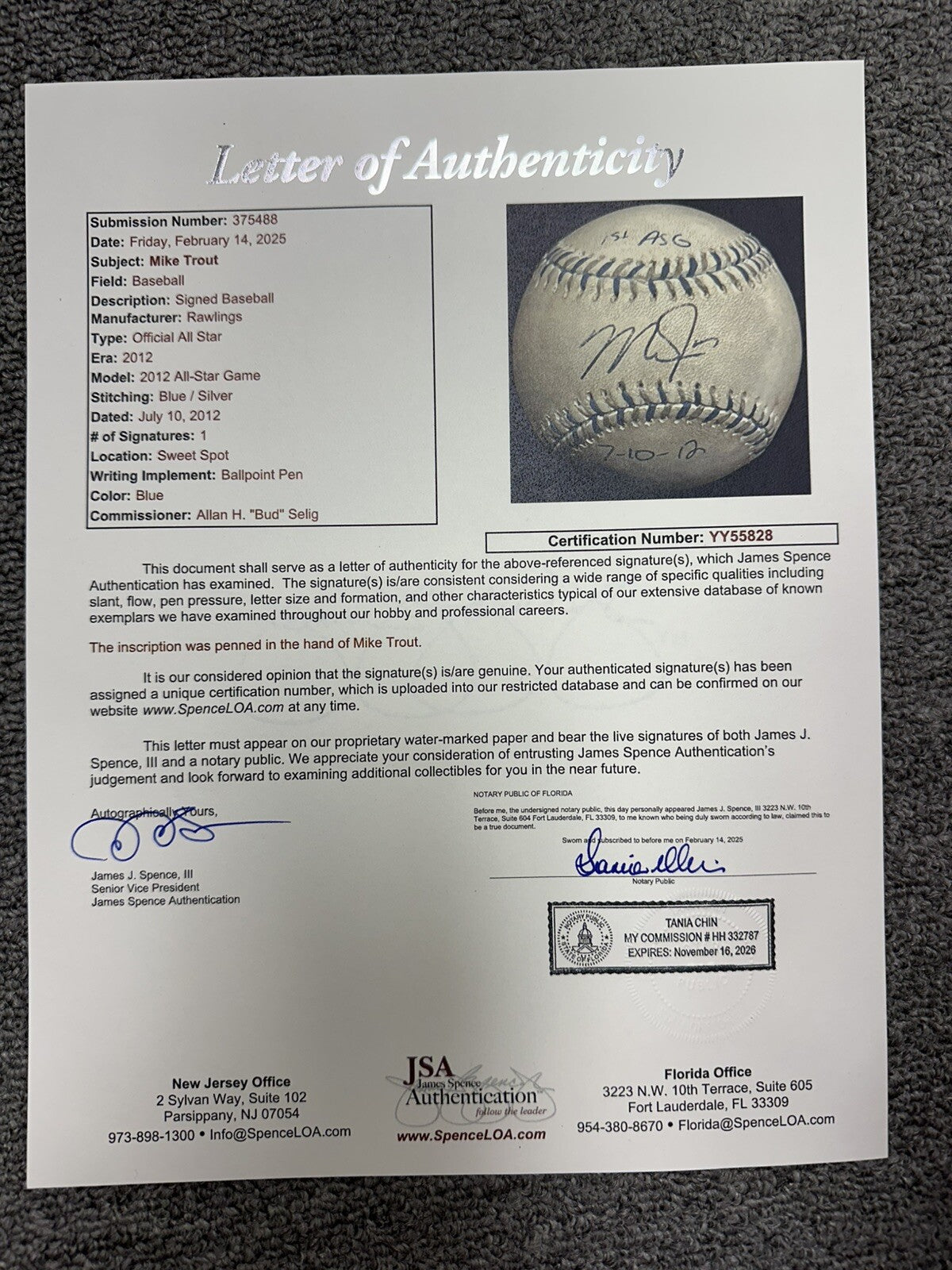 Mike Trout Game Used Baseball “1st Career ASG” Signed MLB Auth JSA Auth Auto