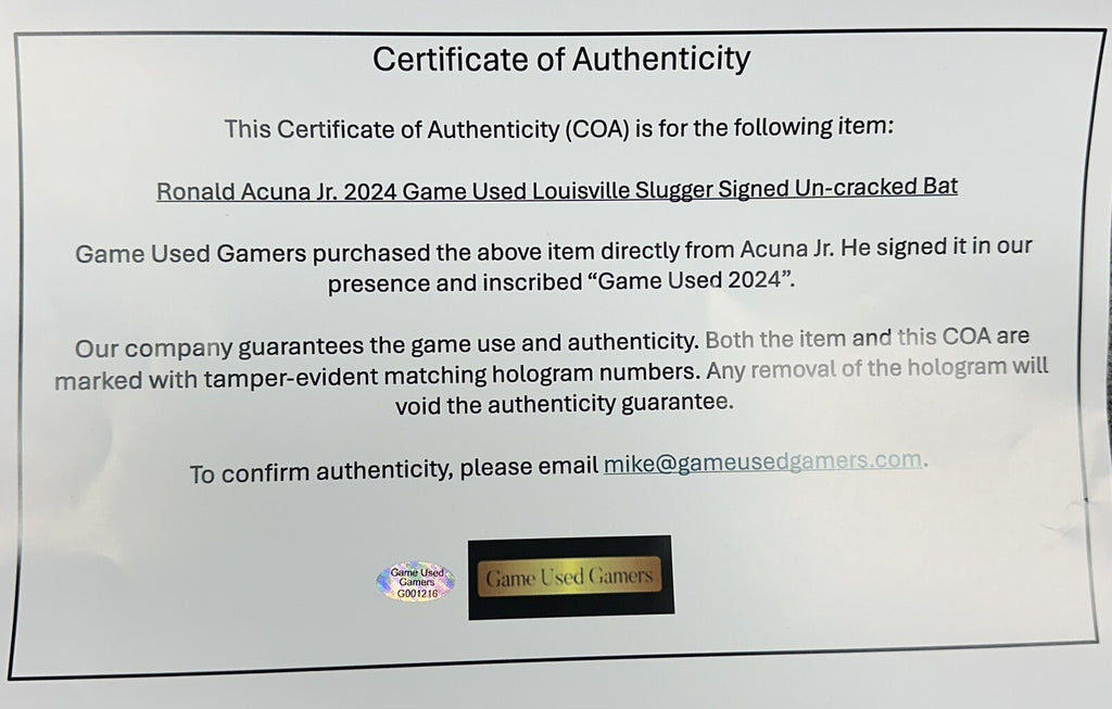 Ronald Acuna Jr. Atlanta Braves Game Used Bat 2024 Signed Auto Uncracked GUG LOA