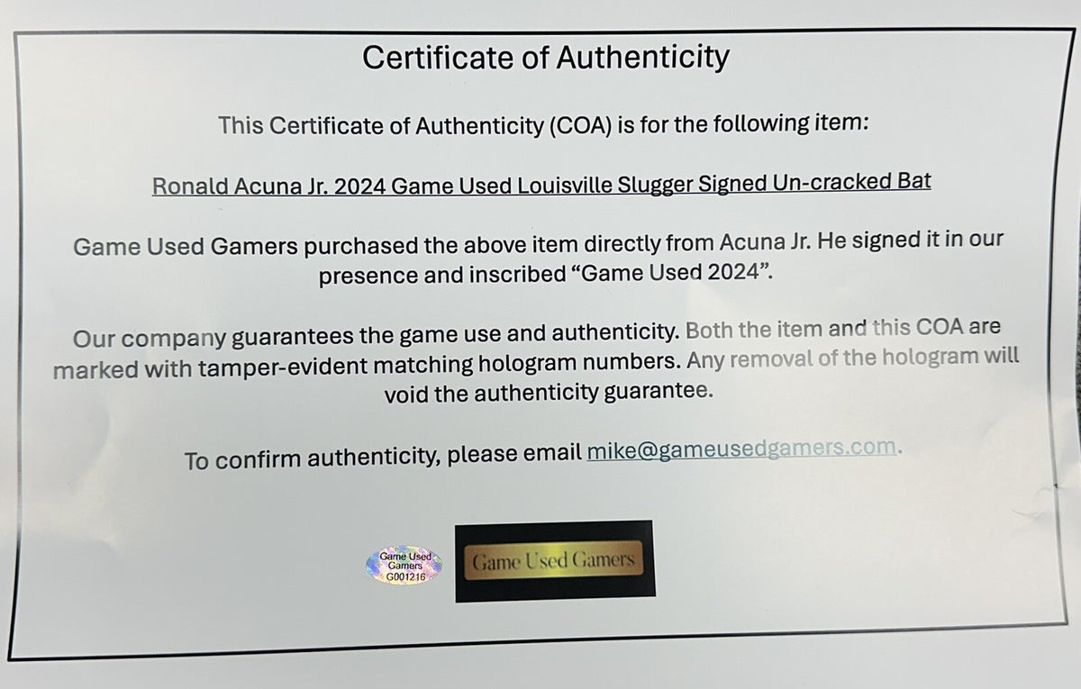 Ronald Acuna Jr. Atlanta Braves Game Used Bat 2024 Signed Auto Uncracked GUG LOA