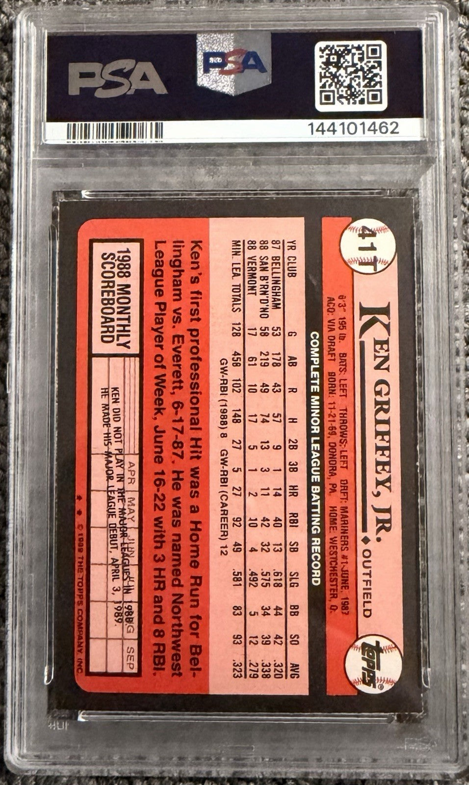 Ken Griffey Jr. 1989 Topps Traded #41T Signed Rookie Baseball Card PSA 9/10 Auto