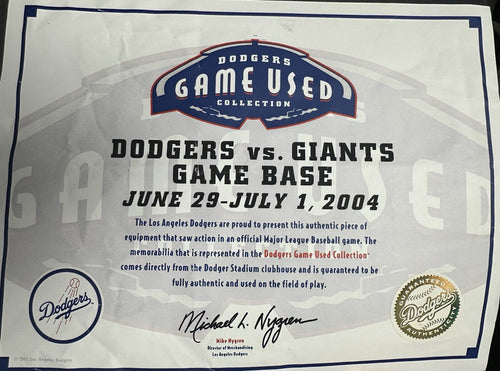Barry Bonds SF Giants Game Used Base Career HR’s 678/679 Signed Dodgers LOA