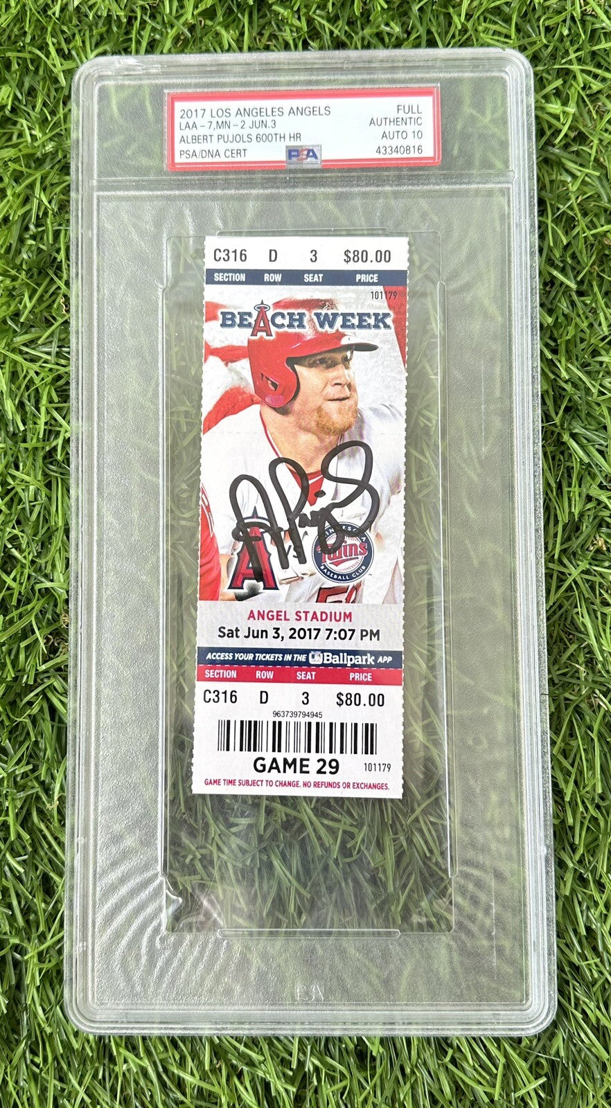 Albert Pujols 600th Career Home Run Ticket Stub Signed PSA 10