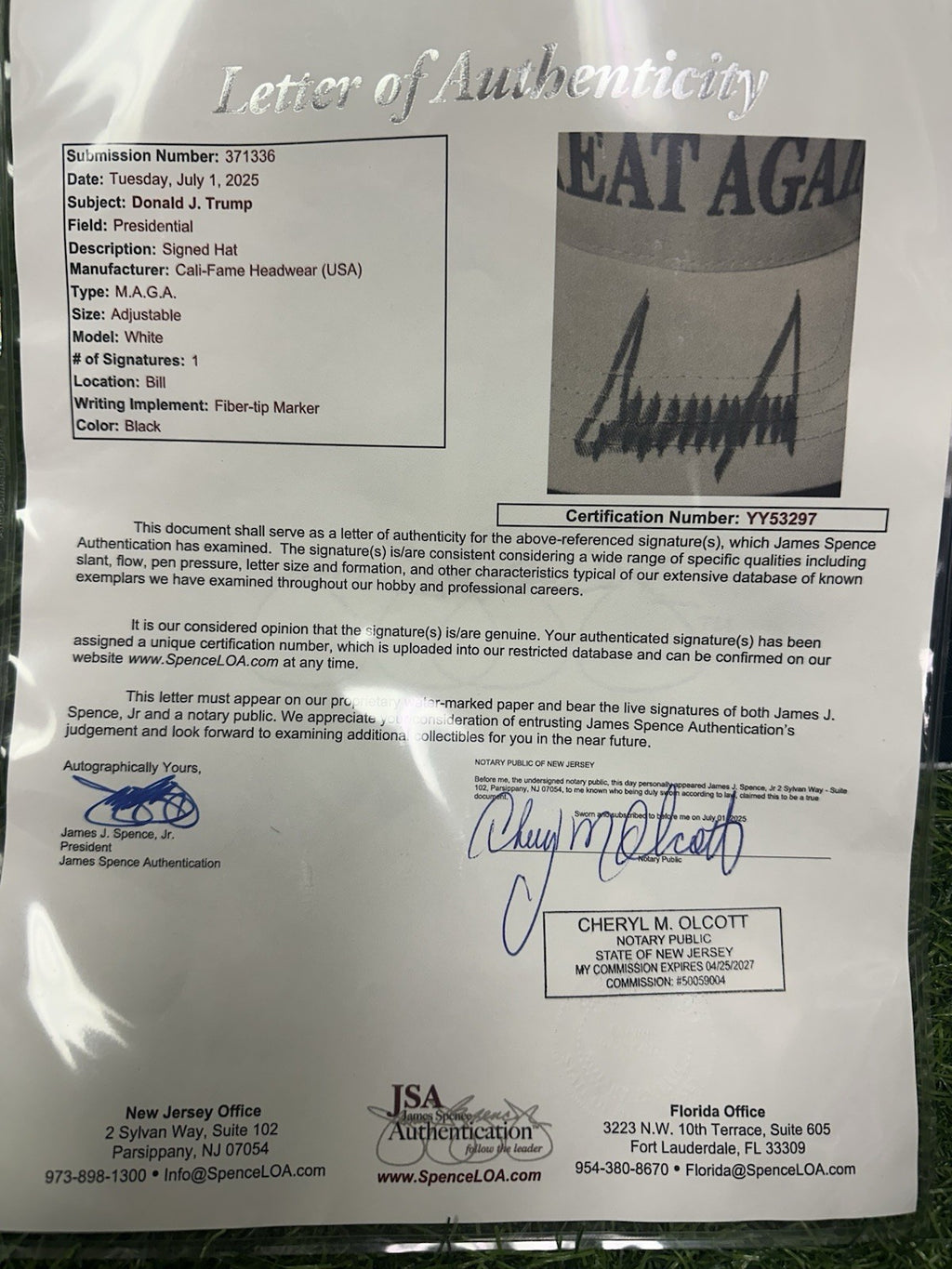 Donald Trump Signed Make American Great Again 45 / 47  Hat JSA Full LOA