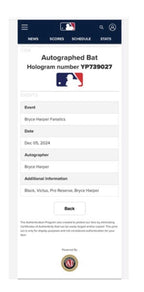 Bryce Harper Phillies Game Used Bat 2024 *Career HR 316* Signed Fanatics MLB LOA
