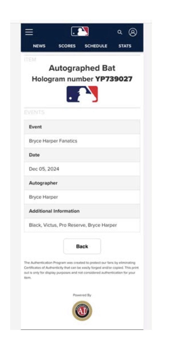 Bryce Harper Phillies Game Used Bat 2024 *Career HR 316* Signed Fanatics MLB LOA