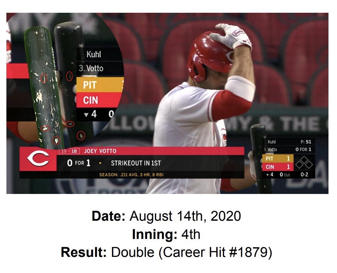 Joey Votto Cincinnati Reds Game Used Bat Signed 2020 Matched GUG LOA 2 Hits