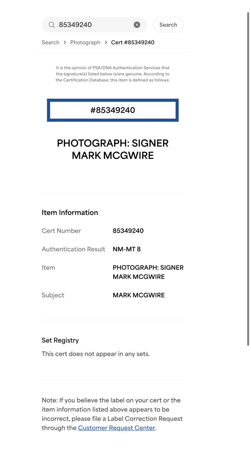 Mark McGwire Signed Photo To Ted Williams PSA/DNA Auth LOA
