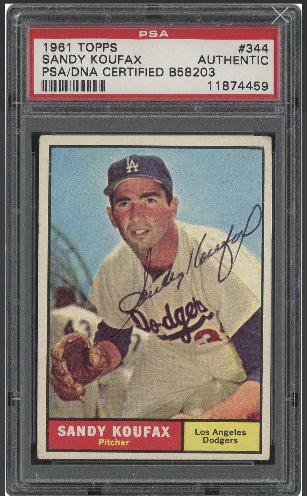 Sandy Koufax 1961 Topps #344 Signed Baseball Card – PSA & PSA/DNA Auth BOLD Auto
