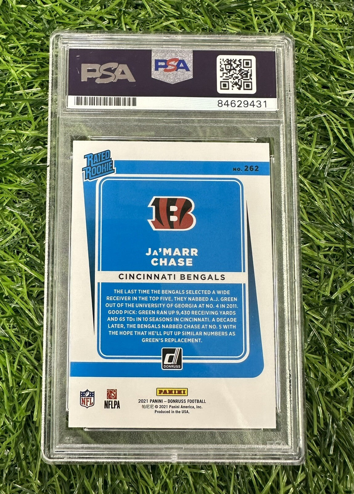 Jamarr Chase Donruss Rated Rookie #262 Football Card Signed PSA 10 NFL OROY 2021