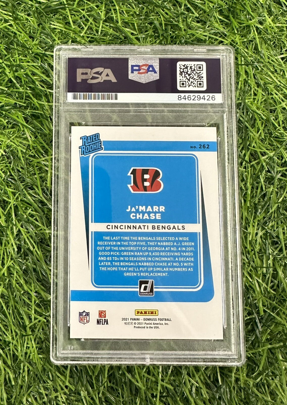 Jamarr Chase Donruss Rated Rookie 262 Football Card Signed PSA 10 Press Proof