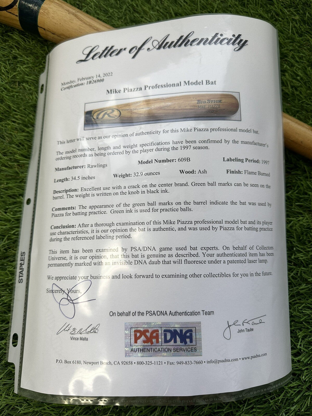 Mike Piazza Oakland A’s Game Used Bat 2007 PSA  Auth