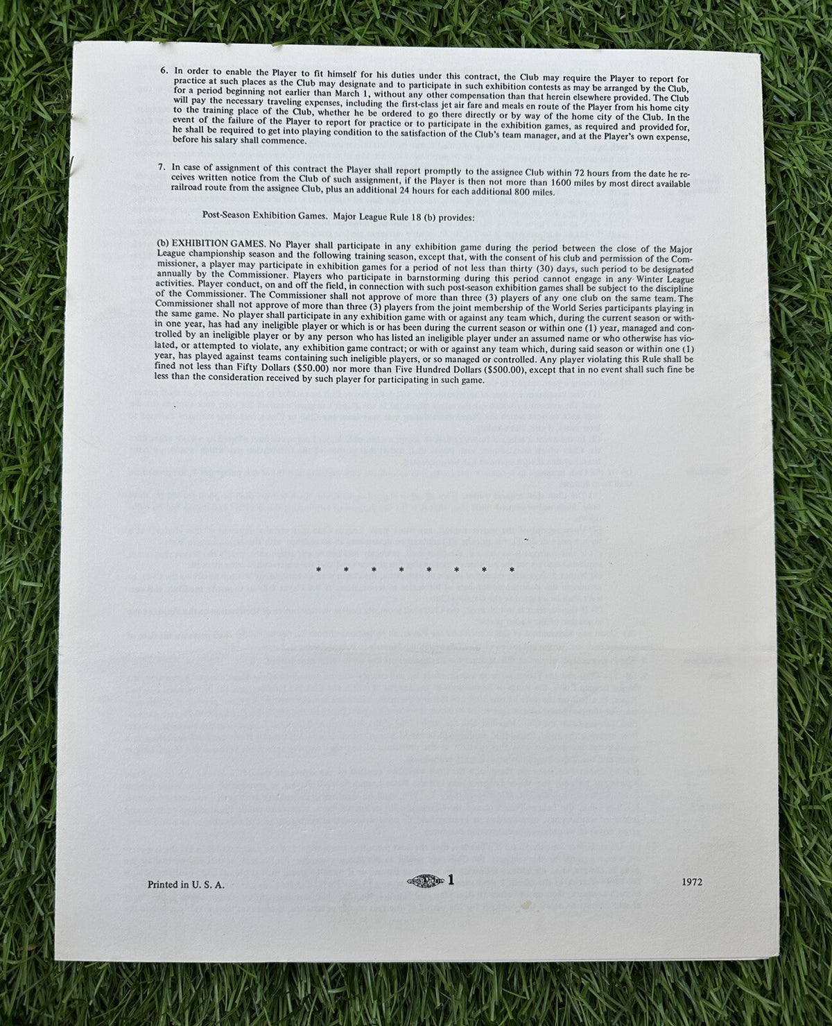 Bert Blyleven 1973 Minnesota Twins MLB Player Contract 1st ASG Year Blyleven LOA