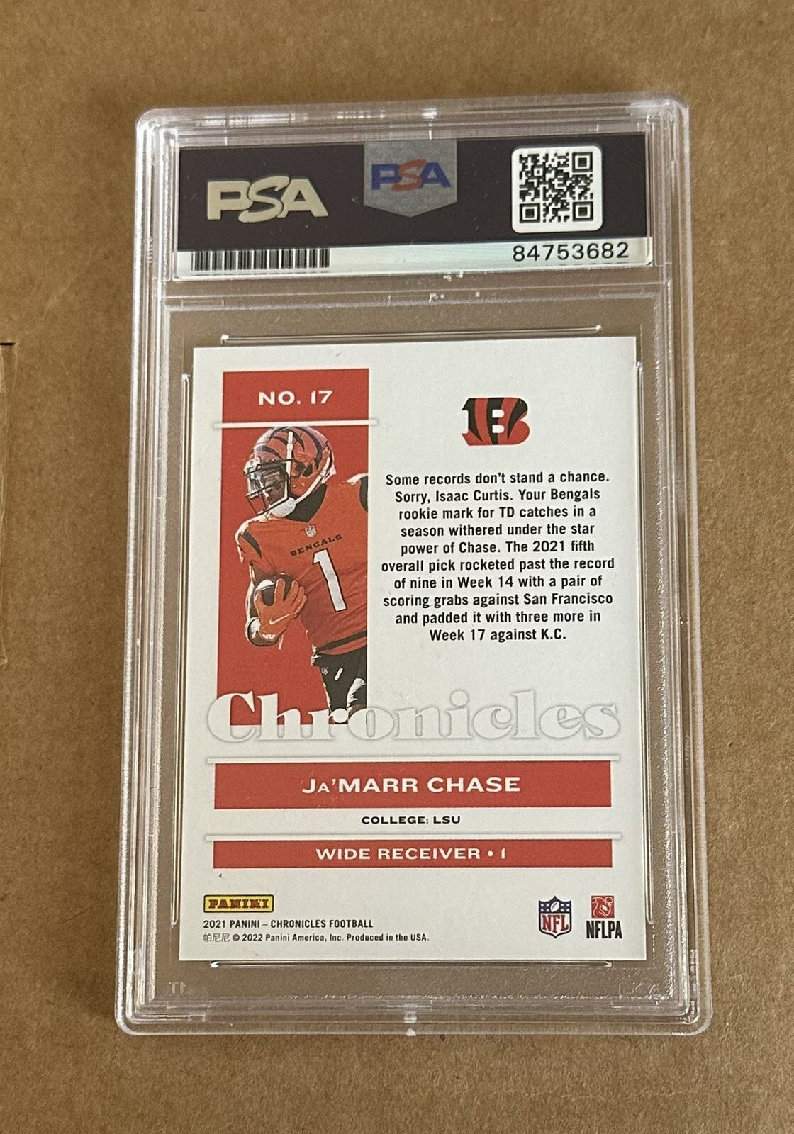 Jamarr Chase Panini Chronicles #17 Rookie Card Signed Witness Auto PSA 10 2021
