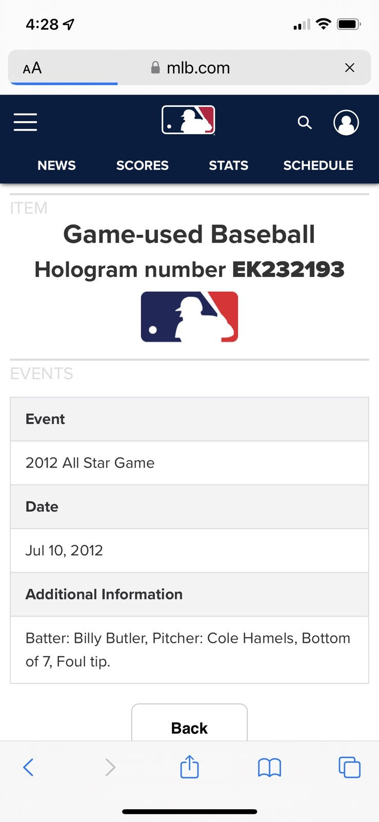 Mike Trout Game Used Baseball “1st Career ASG” Signed MLB Auth JSA Auth Auto