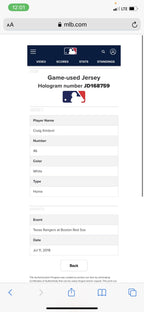 Craig Kimbrel Boston Red Sox Game Used Worn Jersey 2018 Save 4 K’s