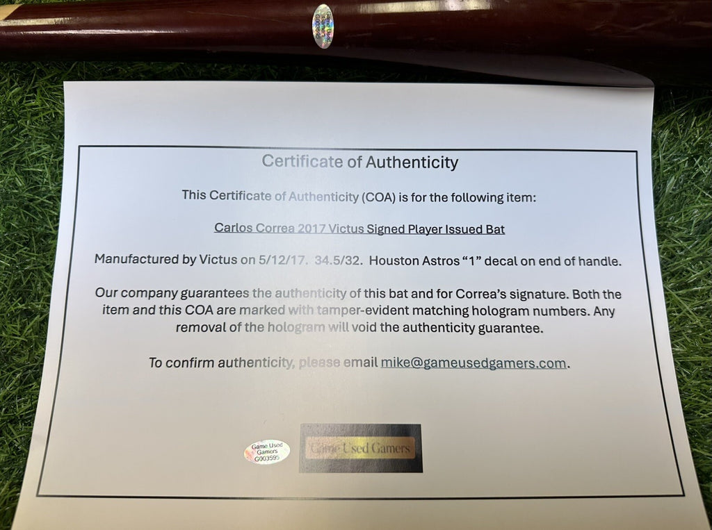Carlos Correa Houston Astros Victus Player Issued Bat 2017 Signed GUG LOA Auto