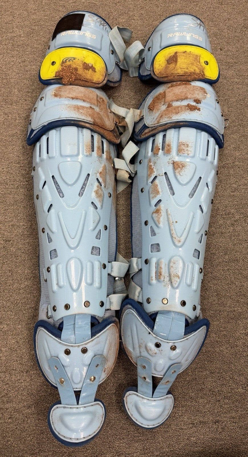 Salvador Perez Rawlings Game Used Shin Guards 2024 Heavy Dirt GUG LOA
