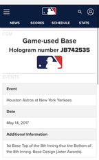 New York Yankees Game Used Base “Derek Jeter Day, 5/14/17” MLB Auth