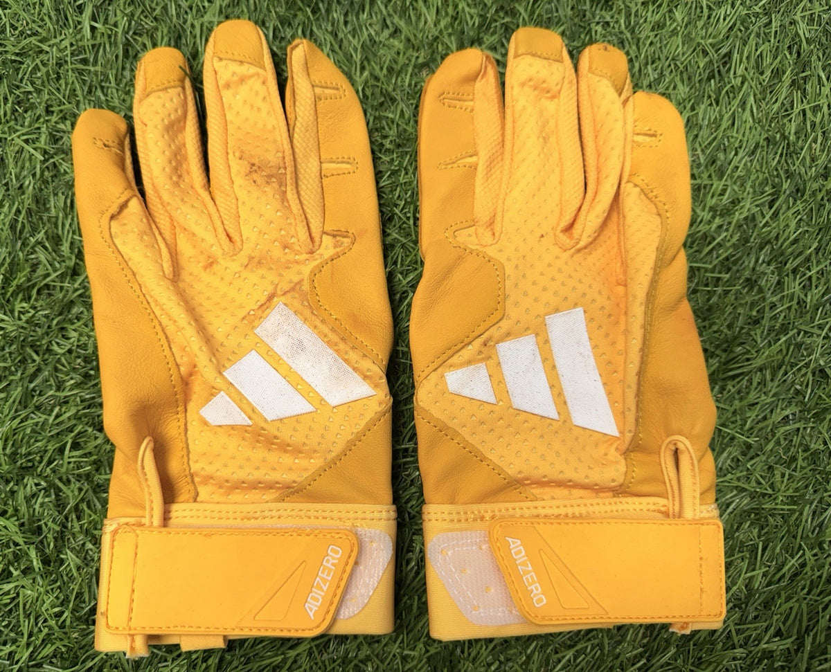 Junior Caminero Game-Used & Signed Adidas Yellow Batting Gloves – 2026 GUG LOA