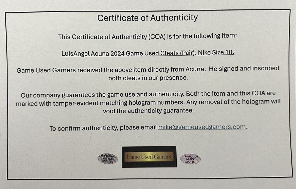 Luisangel Acuna New York Mets Game Used Cleats 2024 Auto Signed GUG LOA