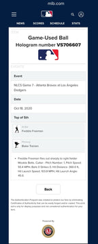 Mookie Betts 2020 NLCS Game 7 Robbed HR Baseball – Hit by Freddie Freeman  MLB