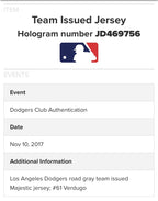 Alex Verdugo Los Angeles Dodgers Player Issued Jersey 2017 MLB Auth